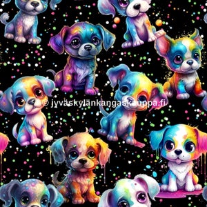 Digiprintti trikoo V&auml;rikk&auml;&auml;t Koiranpennut