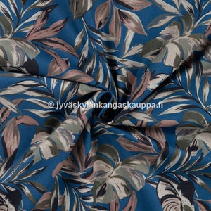 Puuvilla-Popliini Trooppiset Lehdet Tummansininen