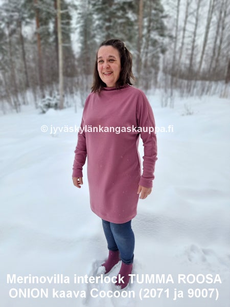 Merinovilla interlock TUMMA ROOSA sek&auml; ONION kaava Cocoon (2071 ja 9007)