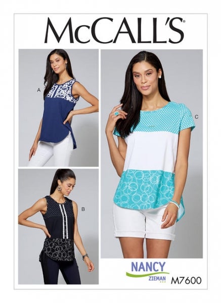 McCall's M7600 Pullover tops with contrast and sleeve variations