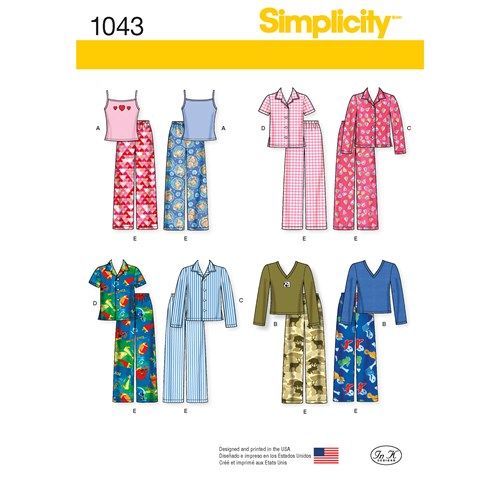 Simplicity Pattern 1043 Child, Girl and Boy Pyjamas